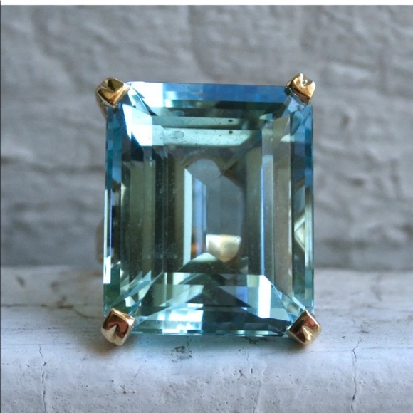 Natural Aquamarine 14K Gold Plated Ring, beautiful Ring, shiny Ring. - Picture 5 of 5